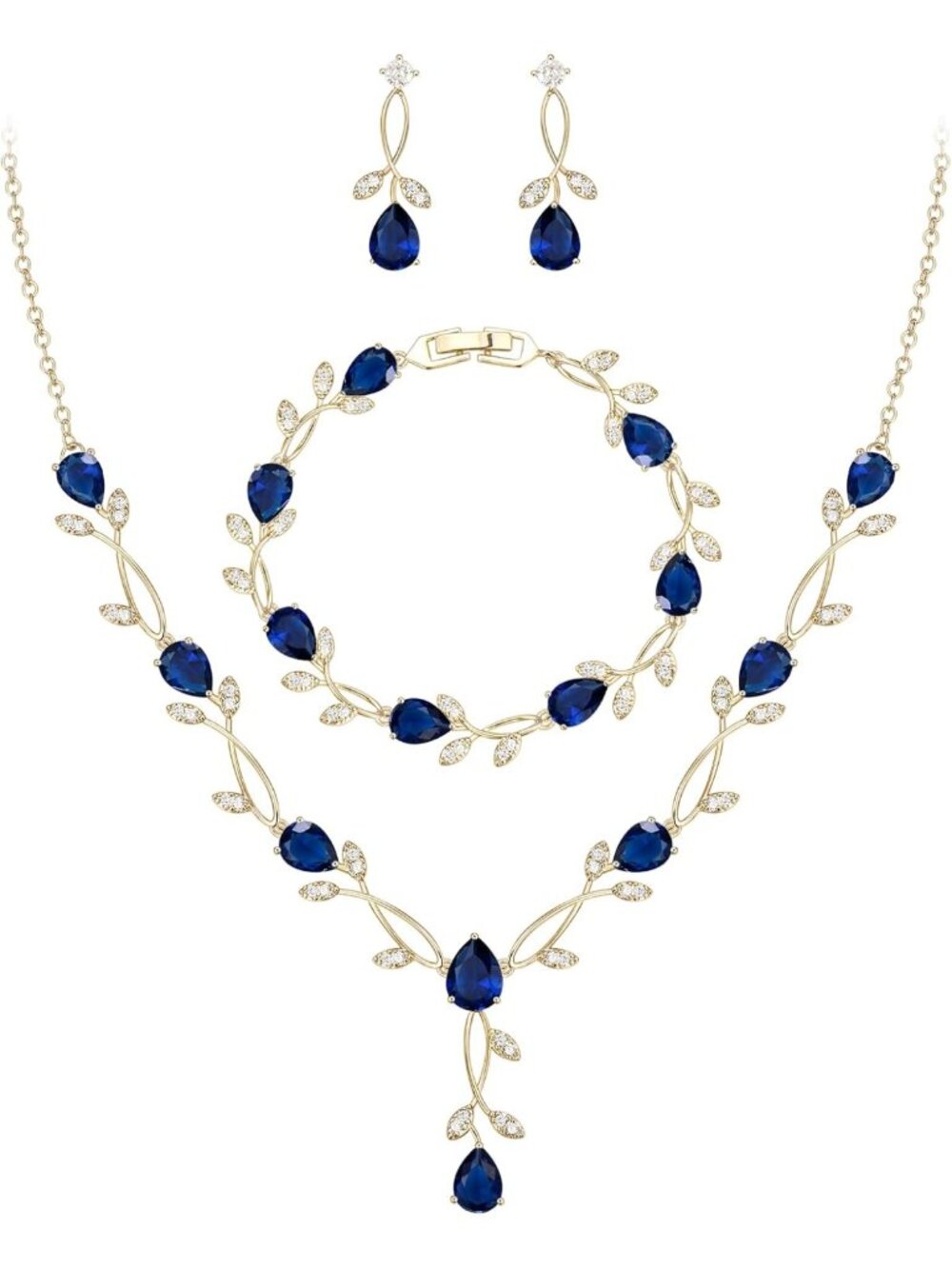 Elegant Pearl & Cubic Zirconia Leaf Bridal Jewelry Set for Women, Wedding